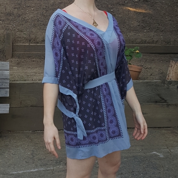 Free People kimono Style Patterned Blue Mini Dress - Picture 5 of 7